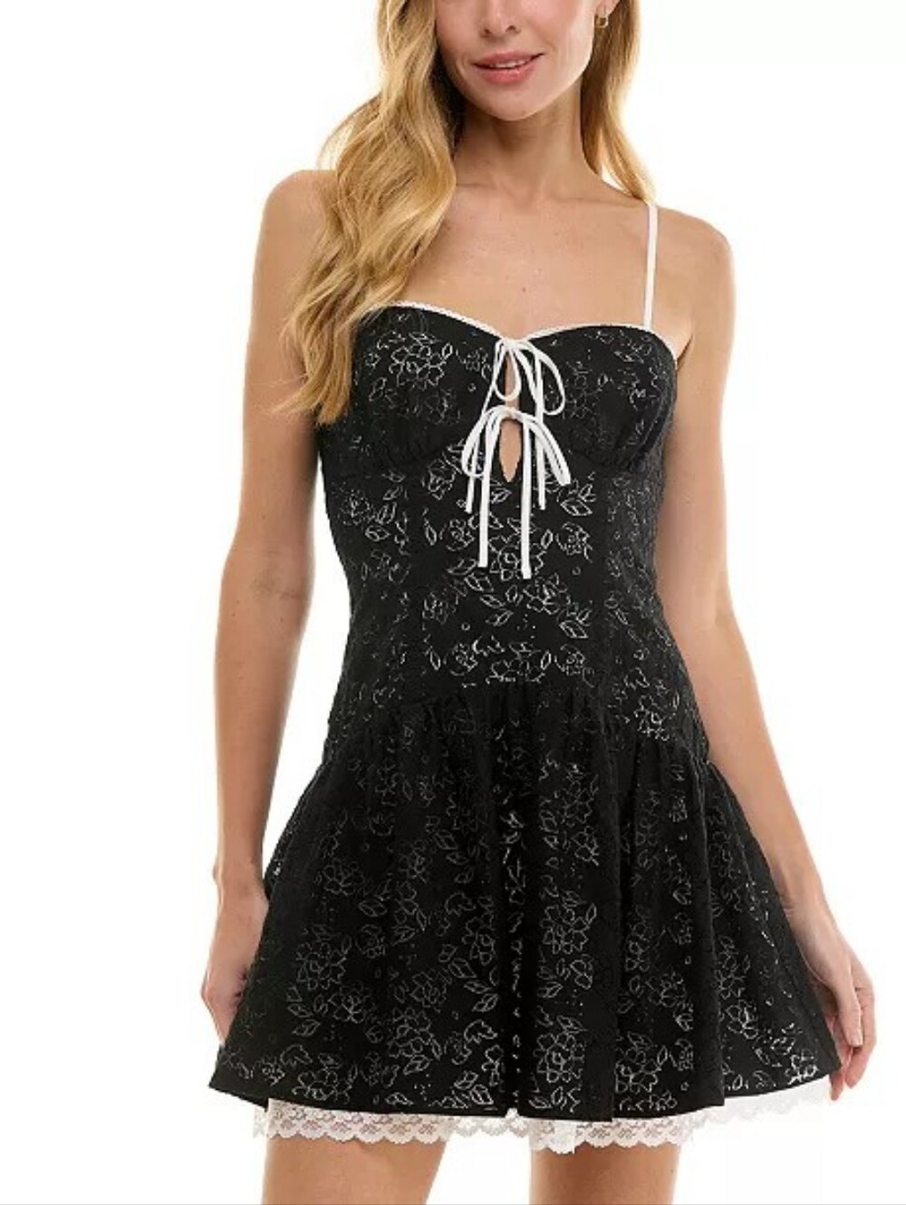 Seni & Cade Black Ivory Lace Mini Dress NWT Medium Sweetheart Corset Party